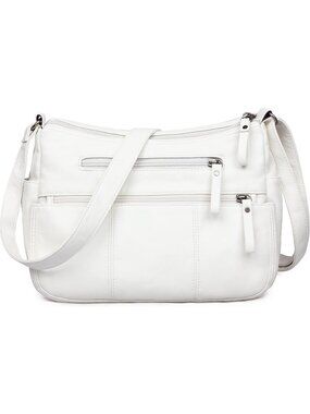 Women's White Soft PU Leather Shoulder Bag Crossbody Purse Pocketbooks